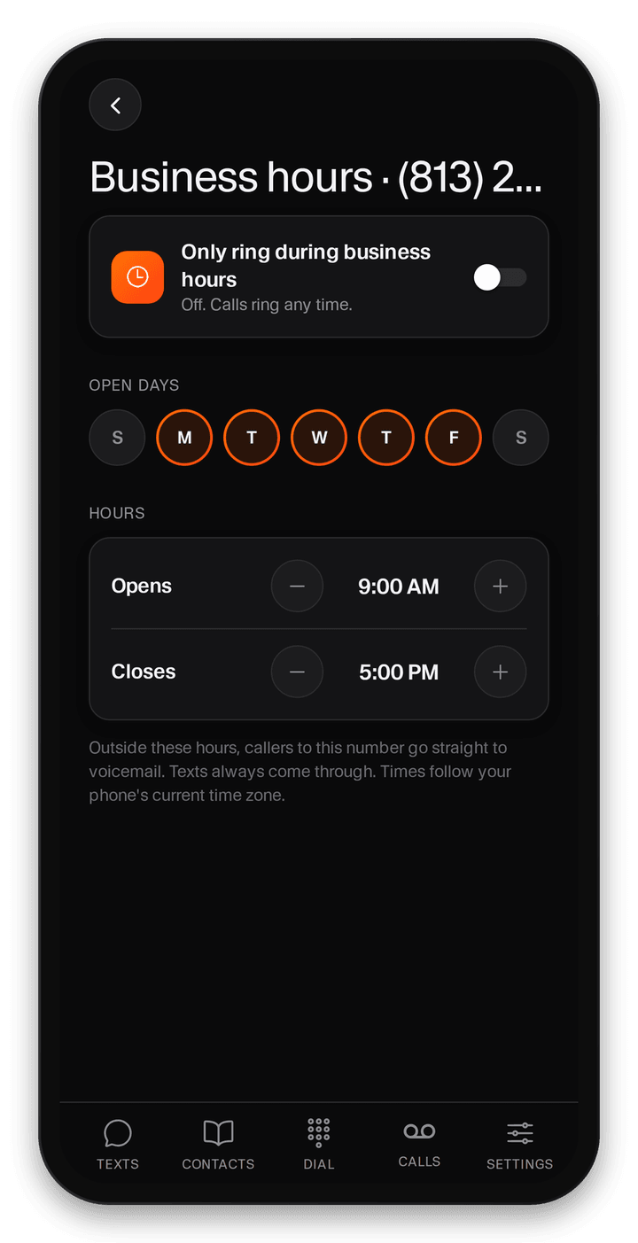 Ghost app business hours settings