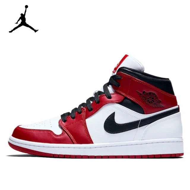 Original Air Jordan 1 Mid 'Chicago' Red and White For Men Classic Retro Basketball Sneakers Shoes 554724-173