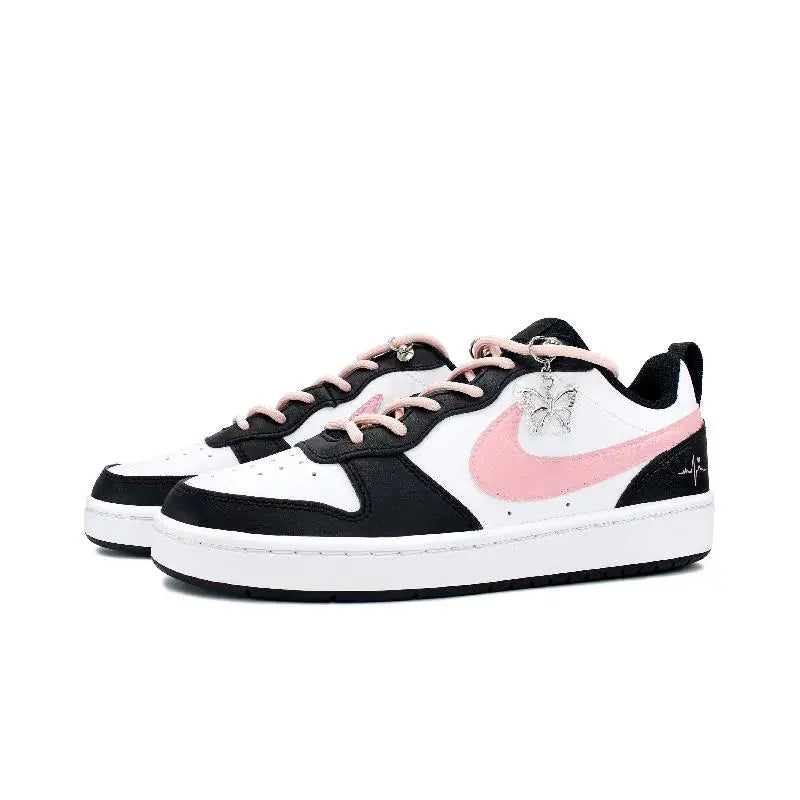 【Customize】Nike Court Borough 2 Skateboarding Shoes Women's Low-top Black/pink Sneakers shoes BQ5448-115