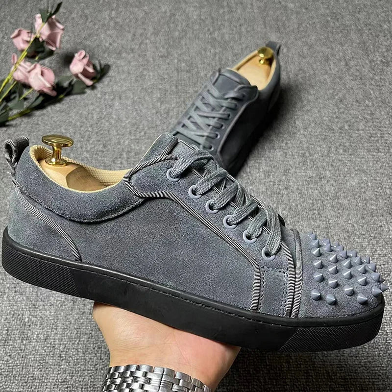 plus size men luxury fashion singer stage DJ dress rivets shoes cow suede leather studded shoe black trendy spikes footwear male