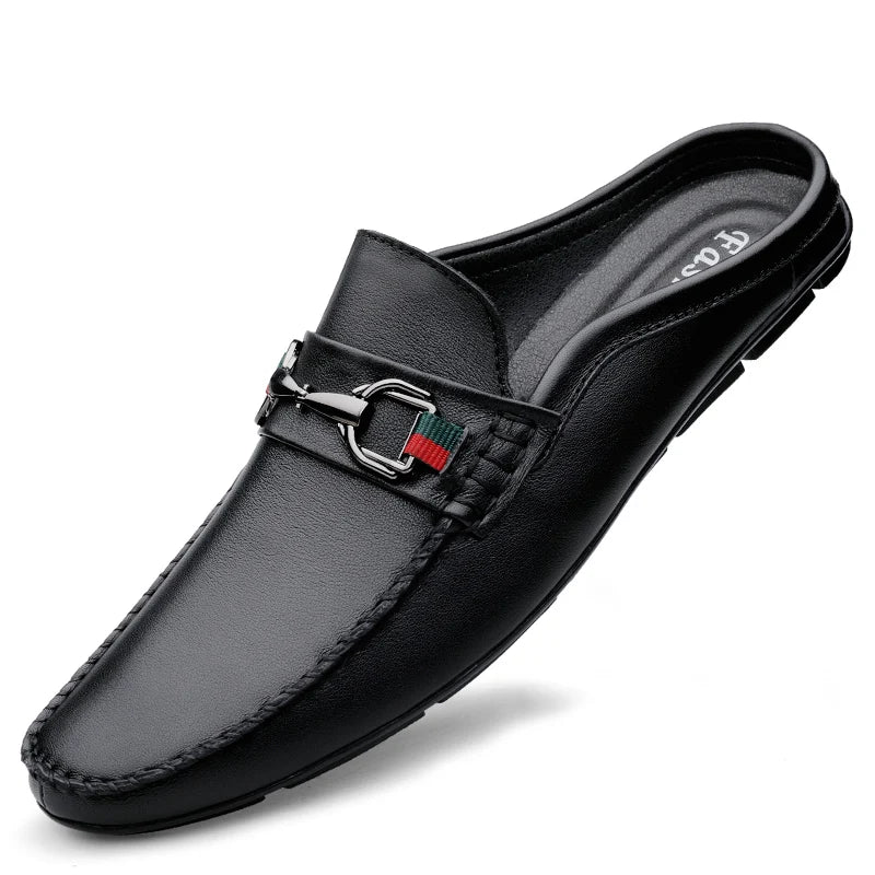 Summer Breathable Shoes Men Fashion Genuine Leather Half Shoes Slip on Moccasins Casual Italian Style Luxury Brand Half Loafers