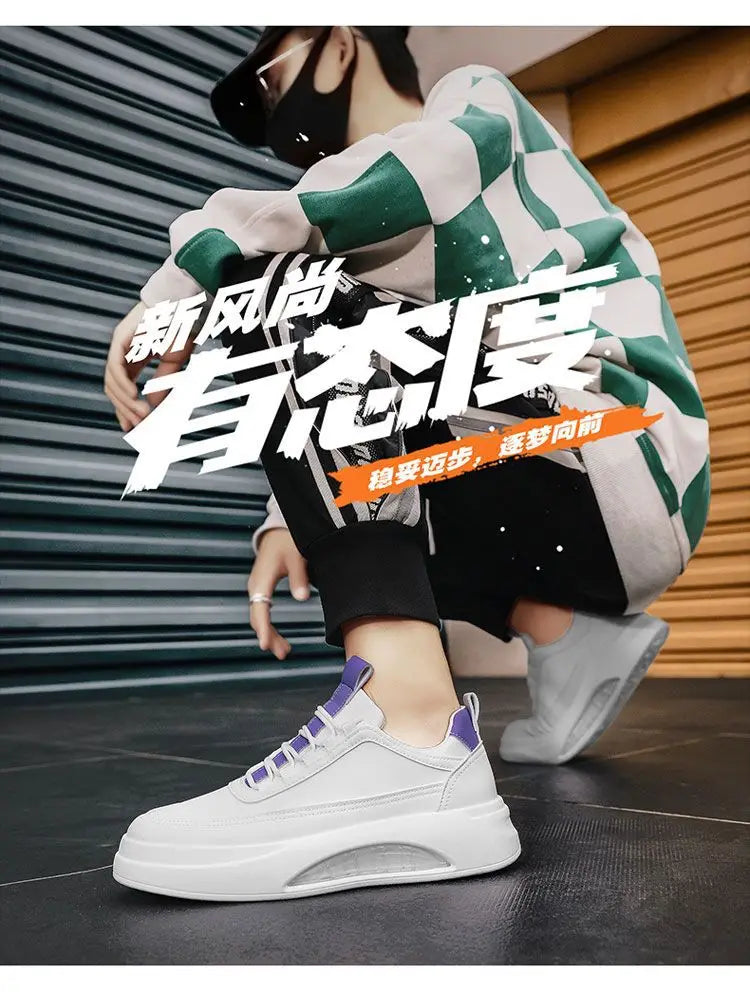 Platform Men's Casual Sneakers White High Quality Men Sports Shoes Pu Leather Shoes for man  Air Cushion Board Tennis Shoes