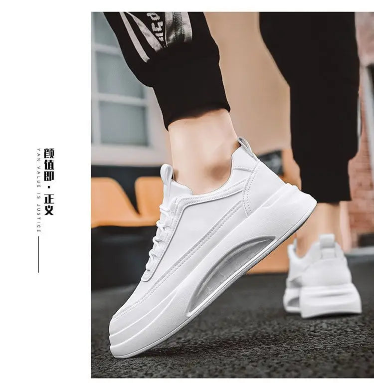 Platform Men's Casual Sneakers White High Quality Men Sports Shoes Pu Leather Shoes for man  Air Cushion Board Tennis Shoes