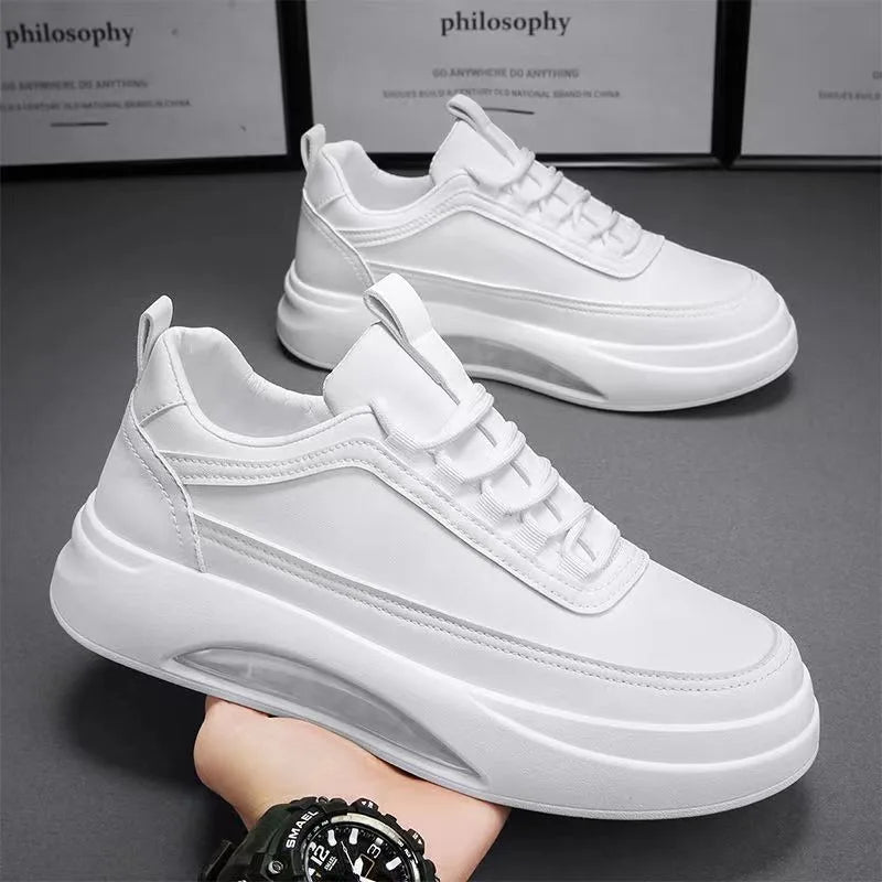 Platform Men's Casual Sneakers White High Quality Men Sports Shoes Pu Leather Shoes for man  Air Cushion Board Tennis Shoes