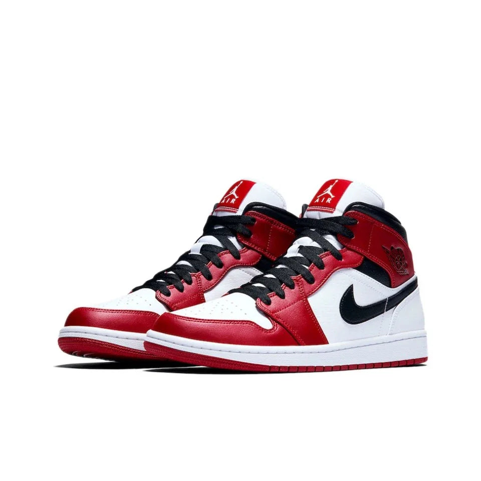 Original Air Jordan 1 Mid 'Chicago' Red and White For Men Classic Retro Basketball Sneakers Shoes 554724-173