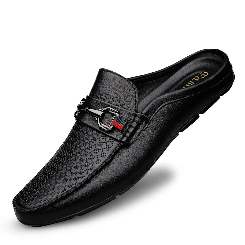 Summer Breathable Shoes Men Fashion Genuine Leather Half Shoes Slip on Moccasins Casual Italian Style Luxury Brand Half Loafers