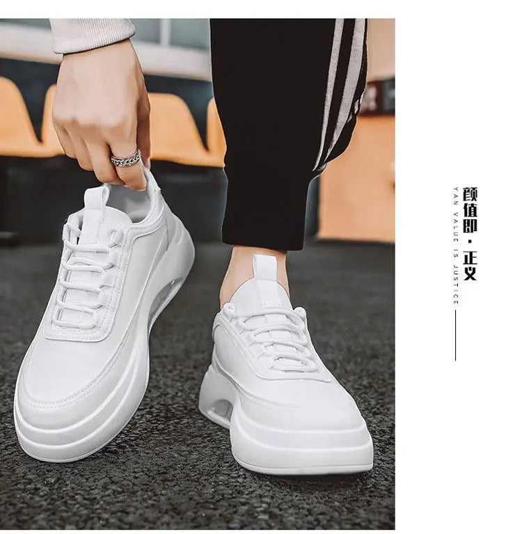 Platform Men's Casual Sneakers White High Quality Men Sports Shoes Pu Leather Shoes for man  Air Cushion Board Tennis Shoes