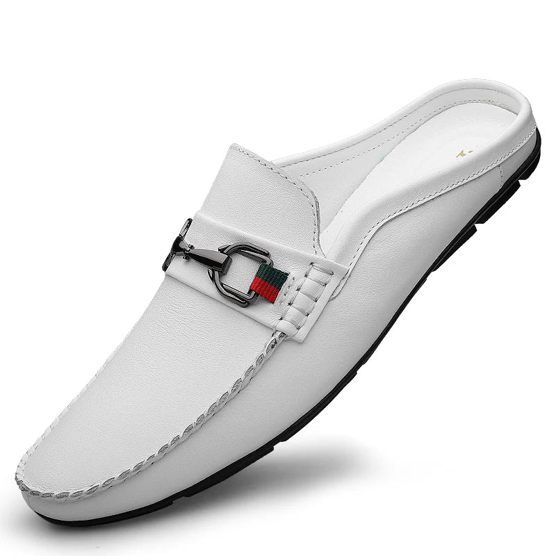 Summer Breathable Shoes Men Fashion Genuine Leather Half Shoes Slip on Moccasins Casual Italian Style Luxury Brand Half Loafers