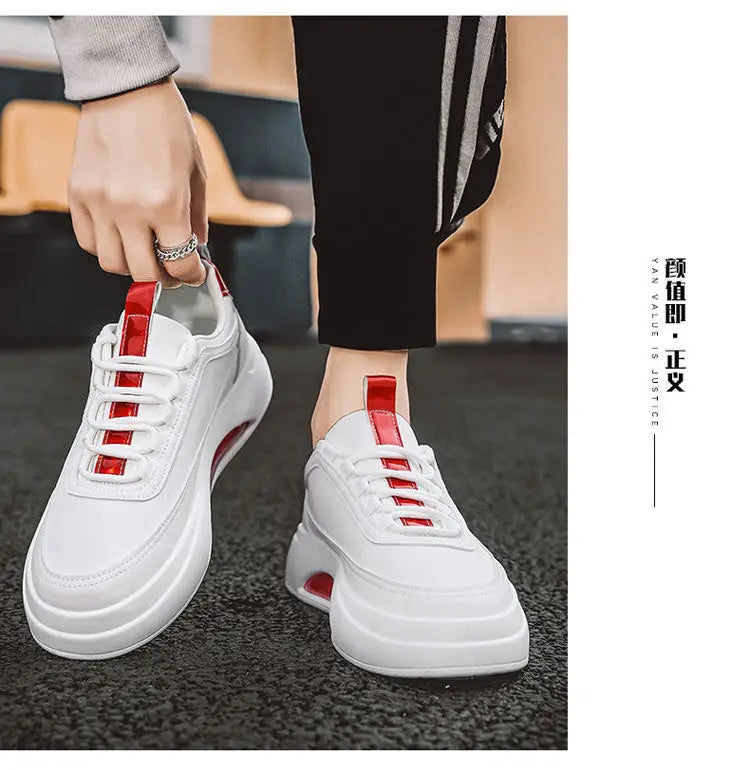 Platform Men's Casual Sneakers White High Quality Men Sports Shoes Pu Leather Shoes for man  Air Cushion Board Tennis Shoes