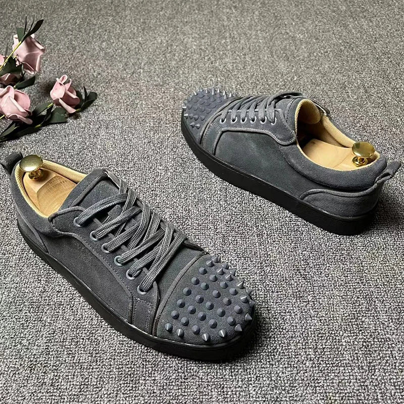 plus size men luxury fashion singer stage DJ dress rivets shoes cow suede leather studded shoe black trendy spikes footwear male