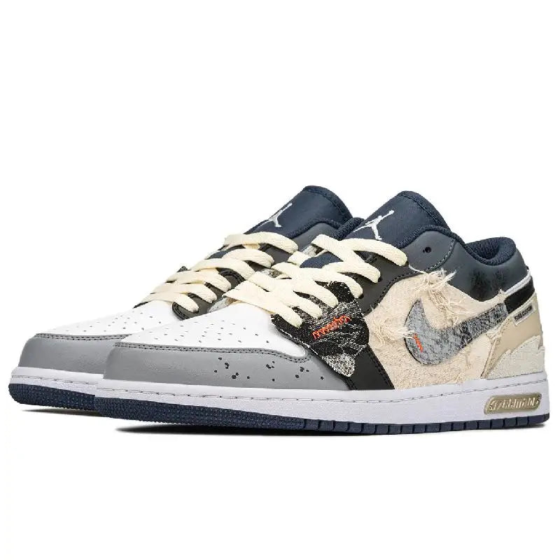 【Customize】Air Jordan 1 Vintage Basketball Shoes Men Low-top Black/beige Sneakers shoes 553558-414