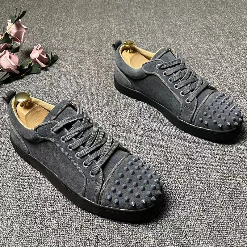 plus size men luxury fashion singer stage DJ dress rivets shoes cow suede leather studded shoe black trendy spikes footwear male