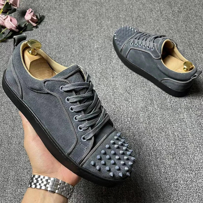 plus size men luxury fashion singer stage DJ dress rivets shoes cow suede leather studded shoe black trendy spikes footwear male