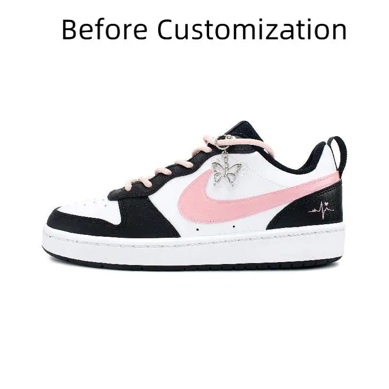 【Customize】Nike Court Borough 2 Skateboarding Shoes Women's Low-top Black/pink Sneakers shoes BQ5448-115