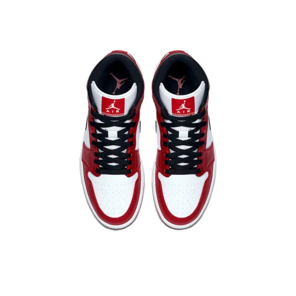 Original Air Jordan 1 Mid 'Chicago' Red and White For Men Classic Retro Basketball Sneakers Shoes 554724-173