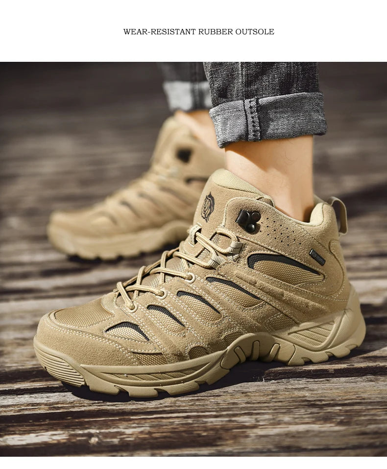 New large-sized tactical boots, waterproof and anti slip outdoor hiking shoes, heavy-duty men's new sports shoes, casual shoes